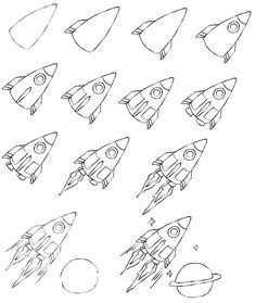 a drawing of different types of rockets