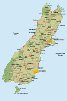 a map of new zealand with all the towns