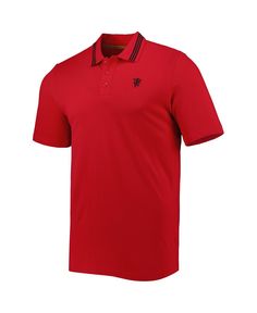 Enhance your selection of Manchester United gear with this distinct adidas polo shirt . Its classic features include a three-button placket and rib-knit collar. Plus, the minimalist design makes the Manchester United embroidery easy to notice who you root for on the pitch. Sporty Red Short Sleeve Polo Shirt, Casual Red Polo Shirt For Sports, Red Cotton Golf Top, Red Short Sleeve Top For Golf, Casual Three Stripes Polo Shirt For Sports, Casual Three-stripes Golf Tops, Casual Three Stripes Tops For Golf, Casual Tops With Three Stripes For Golf, Adidas Cotton Golf Tops