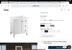 an image of a bathroom vanity with drawers and doors on the website for kohl's