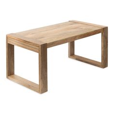 a wooden table sitting on top of a white floor