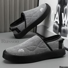 Russoo - Classic Mens Thermal Casual Shoes: Solid Vintage Design, Comfortable Soft Sole, Non-Slip for Winter Wear Comfortable Gray Slip-ons With Flat Heel, Winter Slip-on Sneakers With Textured Sole, Gray Slip-ons With Round Toe, Gray Round Toe Slip-ons, Casual Winter Slip-on Sneakers, Gray Non-slip Slip-ons With Round Toe, Non-slip Slip-on Sneakers, Gray Flat Slip-ons With Rubber Sole, Casual Low-top Winter Slippers