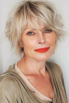 Shaggy Pixie with Long Bangs Hairstyle for Women Over 60. Feathered Haircut, Longer Bangs, Shaggy Bangs, Shag Hairstyle, Artsy Vibe, Youthful Hairstyles, Shag Hair, Shaggy Hairstyles