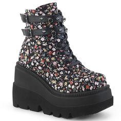 SHAKER-524 1/2" Stacked Wedge PFSize: 6-124 1/2" (114mm) Wedge Platform Lace-Up Front Ankle Boot w/ Double Buckled Ankle Straps, Inside Zip Closure ******Please note******These ship direct from Pleaser and size availability does varyRefund will be issued if your size or color is not availablecontact us with any questio Demonia Shaker, Demonia Boots, Fancy Footwear, Smart Shoes, Goth Boots, Gothic Boots, Demonia Shoes, High Ankle Boots, Fashion Male