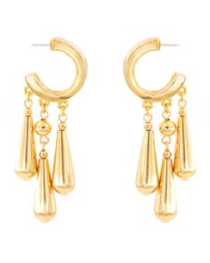 Ben-Amun dangle earrings. 24-karat gold electroplating. For pierced ears. Approx. 2.5"L. Made in USA. Ben Amun Earrings, Modern Hoop Earrings, Metal Jewellery, Jewelry Design Drawing, Love Earrings, Dangle Hoop Earrings, Earrings In Gold, Jewerly Diy, Monogrammed Items