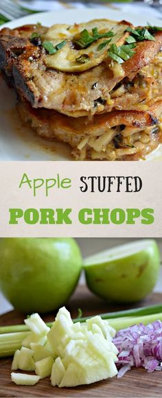 apple stuffed pork chops with onions and green apples