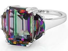 8.59ctw Rectangular Octagonal Multi-Color Quartz Rhodium Over Sterling Silver Ring. Measures Approximately 0.87"L x 0.358"W. Not sizeable. Multicolor Faceted Jewelry For Formal Occasions, Formal Rainbow Gemstone Jewelry, Elegant Multicolor Rectangular Rings, Iridescent Rings With Accent Stones For Formal Occasions, Iridescent Rings With Accent Stones For Formal Events, Formal Iridescent Rings With Accent Stones, Yellow Watches, Ring Spacer, Color Quartz