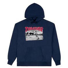 Thrasher - Jake Dish Hoodie Navy This standard-fit hoodie is crafted from a combination of sustainably and ethically sourced USA-grown cotton and polyester. It boasts an adjustable drawcord, kangaroo pocket, and a sewn-in label. Emblazoned on the center-chest is a unique piece of artwork. Photograph by MOFO. 50% Cotton / 50% Polyester. Thrasher Logo, Navy Crafts, Style Skate, Alien Workshop, Thrasher Magazine, Hoodie Allen, Skate Style, Skateboarder, Boys Jeans