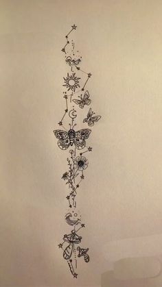 a drawing of flowers and butterflies on a wall