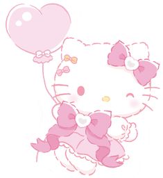 a hello kitty wallpaper with a balloon in the shape of a heart and bow