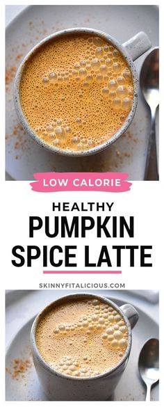 healthy pumpkin spice latte recipe with text overlay