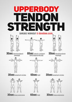 the upper body tendon strength chart is shown in black and white with red lettering