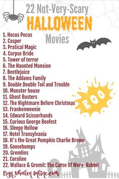 a halloween movie list with the words 2 not - very scary movies written in it