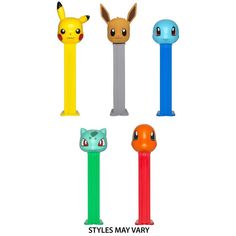 four different colored pens with pokemon heads on them