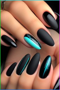 Unleash your Halloween spirit with the best ghost nails ever! We've curated the most hauntingly adorable designs just for you. Turquoise Black Nails, Black Turquoise Nails, Black And Turquoise Nails, Turquoise And Black Nails, Black And Neon Nails, Black Nails Trendy, Elegant French Tip Nails, Blossom Nail Designs, Summer Nail Styles