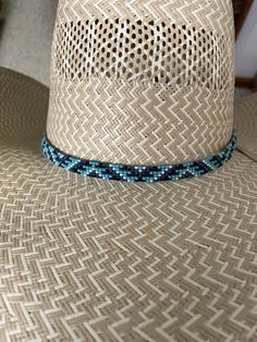 "1/4\" wide All bead work is beaded with 10lb extreme braided nylon line. All hat bands are finished at 23\" with glued than sewed down leather ends and an adjustable leather tie." Beaded Hat Bands, Hat Bands, Bead Loom Pattern, Beaded Hat, Leather Tie, Loom Pattern, Band Photos, Bead Loom, Beautiful Hats