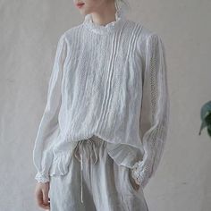 2023 Spring Linen Blouse, Linen Tops, Woman Blouse, Long Sleeves, Black and White, Lace and Embroidery - Etsy Casual White Blouse With Lace Work, Casual White Blouse With Lace Cuffs, Spring Cotton Lace Blouse With Broderie Anglaise, Elegant Cotton Lace Blouse For Spring, Long Sleeve Broderie Anglaise Blouse With Relaxed Fit, Long Sleeve Broderie Anglaise Blouse In Relaxed Fit, Long Sleeve Blouse With Broderie Anglaise In Relaxed Fit, Embroidered Linen Long Sleeve Blouse, White Linen Blouse For Fall