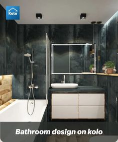 bathroom, interior, koloapp, kerala, interior, sanitary, delhi Design Interior Baie, Makeover Kamar Mandi, Dark Bathrooms, Bad Inspiration, Decor Baie, Bathroom Trends, Small Bathroom Design, Small Bathroom Decor, Vintage Chandelier