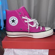 Nwt Brand New Size 7.5 (Fit For Size 8) Converse Said To Size Down Half Size For A Perfect Fit Custom Retro Sneakers For Streetwear, Retro Purple Low-top Sneakers, Pink High-top Canvas Shoes For Streetwear, Pink High-top Sporty Canvas Shoes, Retro Pink Sneakers With Laces, Flat Sneakers With Cushioned Footbed For Streetwear, Retro Pink Sneakers, Casual Pink High-top Sneakers With Vulcanized Sole, Pink Low-top Canvas Shoes With Gum Sole