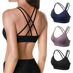 PRICES MAY VARY. 【CRISS-CROSS BACK STRAPS】This women sports bra designed with spaghetti strap ,crisscross strap back offers beautiful look & extra back support, not only can reduce shoulder pressure, effectively protecting against shock, but also show off your beautiful back, highlight the charming figure. 【MEDIUM IMPACT SPORTS BRA】Medium/low support allows you to enjoy comfort ,this criss-cross design provides you with enough support during fitness and provides freedom for your chest，It also pe Sport Bras, Yoga Bra, Workout Fitness, Sports Bras, Criss Cross, Sports Bra, Yoga, Elastic, Bra