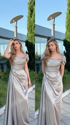 Party Wear Western Dresses One Piece, Farewell Dress Ideas, Dress Braidsmaid, Dress Bridesmaid Satin, Aline Dress Pattern, Party Wear Western Dresses, Fish Cut Gown, Kebaya Bridesmaid, Farewell Dresses