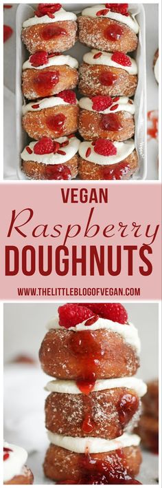 vegan raspberry doughnuts stacked on top of each other