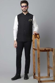 Product Features: Color: Black Fabric: Linen Blend Pattern: Solid Style Type: Waistcoats Sleeve : Sleeveless Occasion: Party ,Festival Wash Care: Dry clean Product Name: Waistcoat Disclaimer: There will be slight difference in digital to actual image Black Nehru Jacket For Winter Parties, Fitted Nehru Jacket For Party In Winter, Formal Sleeveless Cotton Outerwear, Winter Party Nehru Jacket In Black, Fall Party Outerwear Vest, Fitted Nehru Jacket For Fall Party, Fitted Cotton Outerwear For Festive Season, Festive Fitted Cotton Outerwear, Festive Black Fitted Nehru Jacket