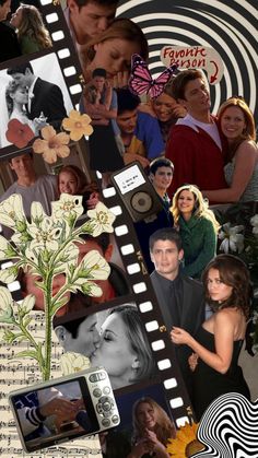 a collage of photos with people and flowers on them in the center is a movie strip