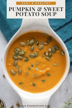 a bowl of pumpkin and sweet potato soup