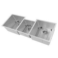 two sinks are shown side by side with the same sink in each one, both facing different directions