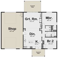 the floor plan for a two story house with an attached garage and living room area