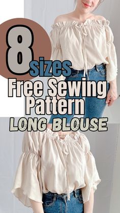 an image of a woman in jeans with the text 8 sizes free sewing pattern