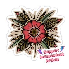 a sticker with flowers and leaves on it