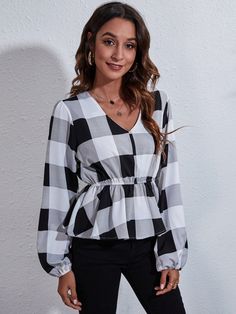 Why settle for a boring top when you can rock this Briar Ruched V-Neck Blouse? With its flattering v-neck design and ruched detailing, this top will elevate your style game. Available in multiple colors, you'll never run out of options to spice up your wardrobe. Go ahead and add some flair (and comfort) to your wardrobe with this must-have blouse. Fit: True to size Features: Ruched Sheer: Opaque Stretch: Slightly stretchy Material: 100% polyester Material composition: 100% polyester Care instruc Casual Blouse Women, Lantern Sleeve Top, Metallic Leggings, Liquid Leggings, Solid Leggings, Custom Leggings, Printed Pencil Skirt, Dressy Tops, Denim Overalls