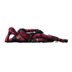 deadpool lying on the ground with her hands behind her head and legs spread out