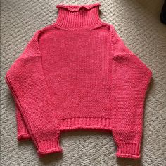 Anthropologie Knit Crop Sweater. Never Worn. Cozy Pink Cropped Sweater For Winter, Pink Knitted Sweater For Winter, Cozy Pink Cropped Sweater For Fall, Pink Knitted Winter Sweater, Cozy Pink Long Sleeve Cropped Sweater, Fitted Chunky Knit Sweater, Fitted Merino Wool Soft Knit Sweater, Pink Long Sleeve Knitting Pattern, Pink Chunky Knit Cropped Sweater For Fall