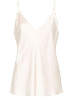 ivory white satin finish adjustable spaghetti straps V-neck sleeveless straight hem White V-neck Slip Dress With Delicate Straps, Silk V-neck Tank Top With Adjustable Straps, Satin V-neck Camisole With Delicate Straps, Silk V-neck Camisole With Adjustable Straps, White V-neck Slip Dress With Adjustable Straps, White Silk Spaghetti Strap Camisole, White V-neck Camisole With Delicate Straps, White Satin V-neck Camisole, White V-neck Tank Top With Delicate Straps