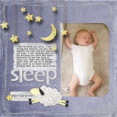 a baby is laying down in the middle of a frame with stars and moon on it