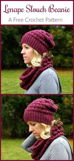 a woman wearing a knitted hat and scarf with the text, free crochet pattern