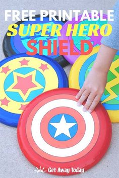 free printable super hero shield for kids to play with on the sidewalk or in the yard