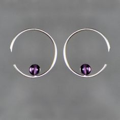 Sterling silver amethyst simplel hoop earring handmade US Modern Sterling Silver Wire Wrapped Hoop Earrings, Modern Wire Wrapped Round Hoop Earrings, Modern Wire-wrapped Round Hoop Earrings, Geometric Silver Jewellery, Metalsmithing Jewelry, Jewelry Bridesmaid, Jewellery Gold, Top Drawer, Sea Glass Jewelry