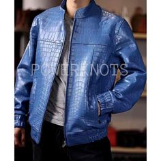 Men's Blue Croc Embossed Effect Motorcycle Biker Elasticated Bomber Leather Jacket, Men's Blue Leather Jacket, Men's Blue Croc Effect Jacket - from Power Knots. SIZING: Please Note :  Sizing Selection is your Responsibility. All we want is to make you a Perfectly Fitting Product.  We do Customized Sizing for Free of Cost as well. You can drop your Customized Measurements in the Personalization Box. The Finished Product will be Exactly as Per the Measurements given by You. You can Feel CONFIDENT about the Sizing with us.  Please Message the Seller if you need any help with the Sizing. SHIPPING POLICY :  All Orders are Shipped with Express Delivery with DHL   This does not apply to Countries with Remote Areas. Express Delivery with DHL PLEASE provide your CONTACT NUMBER in order for me to ar Fitted Blue Leather Jacket With Pockets, Blue Biker Jacket With Pockets And Long Sleeves, Winter Blue Leather Jacket With Pockets, Blue Casual Leather Jacket, Casual Blue Leather Jacket With Long Sleeves, Casual Fitted Blue Leather Jacket, Blue Long Sleeve Biker Jacket With Pockets, Casual Blue Long Sleeve Leather Jacket, Blue Leather Streetwear Outerwear