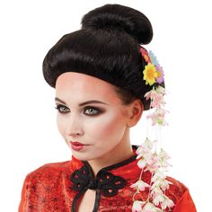 PRICES MAY VARY. HIGH QUALITY WOMENS GEISHA WIG: Packet contains a black wig with bun and the colourful flower hair clip is included! Available in one size which fits most adults. Our geisha wig women. Easy to wear and durable Founded in 2009 by 3 friends with a passion for costumes, we now have 100s of designs all manufactured to the high standards of quality, fit and design. We have offices in the US, UK and Europe. Perfect for geisha custome women, japanese wig, Japanese costume, geisha wig, Asian Hair Accessories, Black Bun, Geisha Hair, Hair Tuck, Japanese Costume, Asian Cosplay, Chinese Hair, Unique Costumes, Costume Women