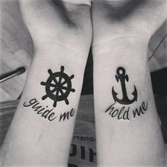 two people with matching tattoos on their arms