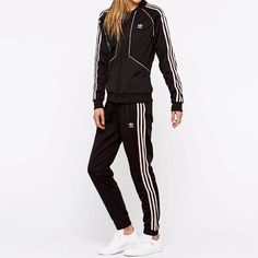 Medium Black Beautifully Embroidered Adidas Tracksuit, Adidas Pants, Adidas Black, Black Adidas, Adidas Women, Track Pants, Pant Jumpsuit, Pants For Women, Track