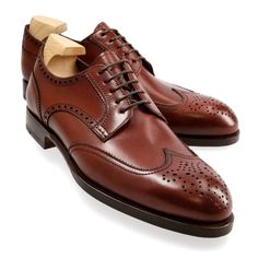 WINGTIP DERBY SHOES IN BURGUNDY BOX CALF Classic Closed Toe Formal Sneakers, Classic Brown Closed Toe Sneakers, Cordovan Shoes, Wingtip Shoes, Men's Shoes Accessories, Exclusive Shoes, Shoe Tree, Shoes Collection, Goodyear Welt