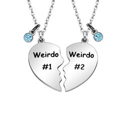 PRICES MAY VARY. ❤ Design - " Weirdo #1 and Weirdo #2 " The perfect necklace for two best friends, also can be given to two sisters, mother and daughter, aunt and niece, boyfriend and girlfriend, lovers. Even though you are far apart, your hearts are still together. ❤ Material - High quality durable stainless steel, high polished finish and crystal rhinestone, durable and color brilliancy, not rust, no tarnish, no fade or change colors. ❤ Perfect Gift Occasion - The Creative gifts for Best Frien Aunt And Niece, Bff Jewelry, Boyfriend And Girlfriend, Bff Gift, Friend Jewelry, Bff Necklaces, Gift For Best Friend, Friendship Necklaces, Two Best Friends