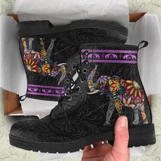 Lucky Bohemian Elephant Boots Bohemian Elephant, Plastic Boots, Colorful Elephant, Save The Elephants, Vegan Boots, Elephant Love, Moon Boots, Elephant Design, Light Boots