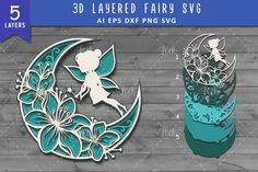 paper cut outs with flowers and fairy on the moon