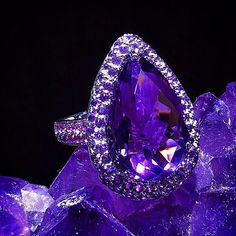 Amethyst And Pink Diamond Ring by BFJewelryEst1984 on Etsy Luxury Teardrop Gemstones, Luxury Purple Gemstones With Halo Setting, Formal Amethyst Pear-shaped Ring, Purple Pear-shaped Amethyst Ring With Prong Setting, Pear-shaped Purple Amethyst Ring With Prong Setting, Formal Teardrop Amethyst Ring In Fine Jewelry Style, Teardrop Amethyst Ring For Formal Occasions, Luxury Purple Pear-shaped Jewelry, Enchanted Garden Wedding